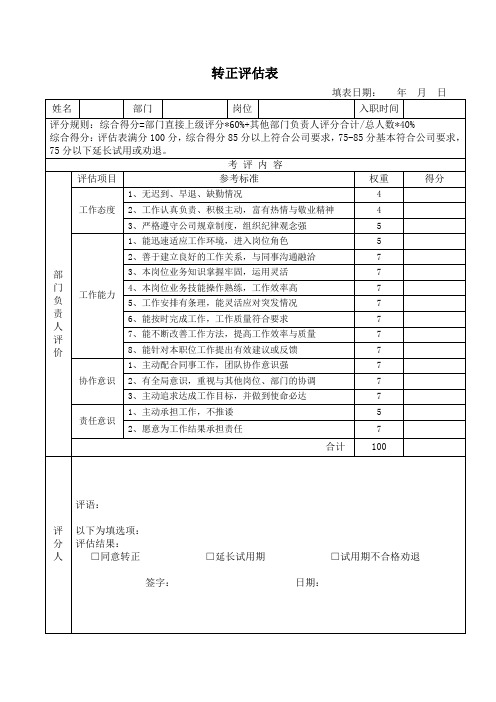 转正评估表-模板