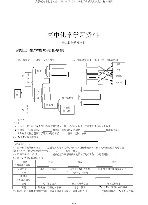 人教版高中化学必修一高一化学《第二章化学物质及其变化》复习提纲