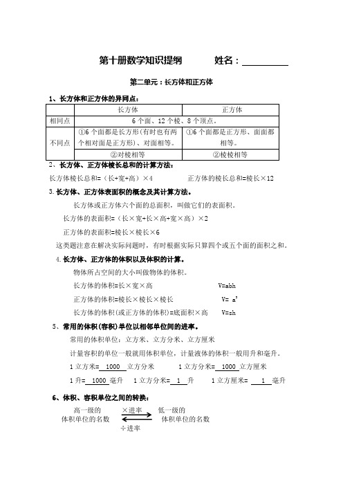 数学第十册复习提纲