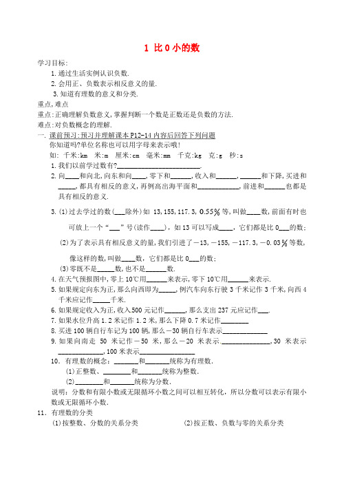 七年级数学上册 2.1 比0小的数讲学稿 苏科版