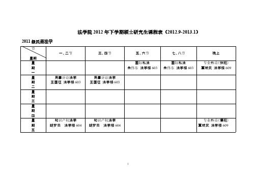 湘潭大学法学院下学期课程表级法学硕士研究生 下学期硕士研究生课程表【VIP专享】