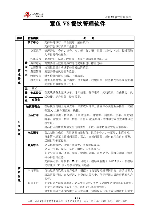 章鱼软件V8餐饮软件核心功能