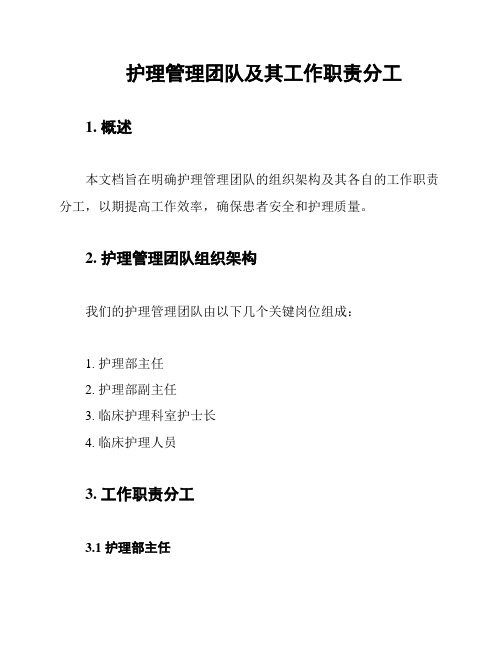 护理管理团队及其工作职责分工