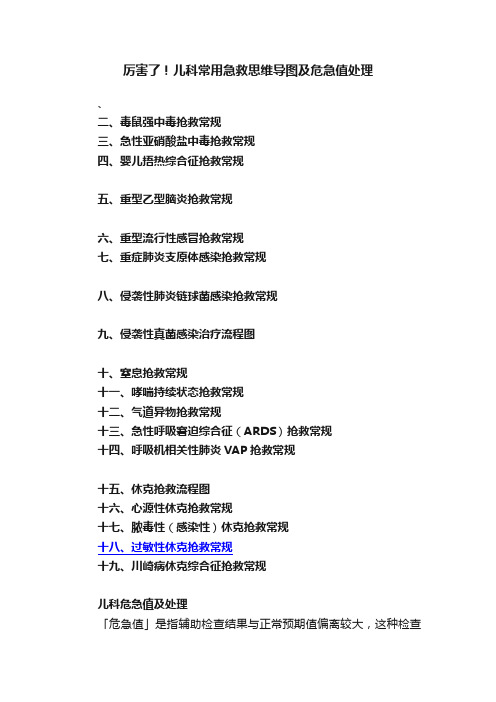 厉害了！儿科常用急救思维导图及危急值处理