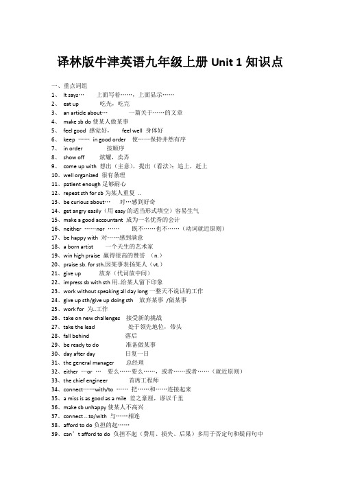 译林版牛津英语九年级上册Unit 1知识点