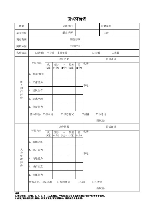 面试评估表