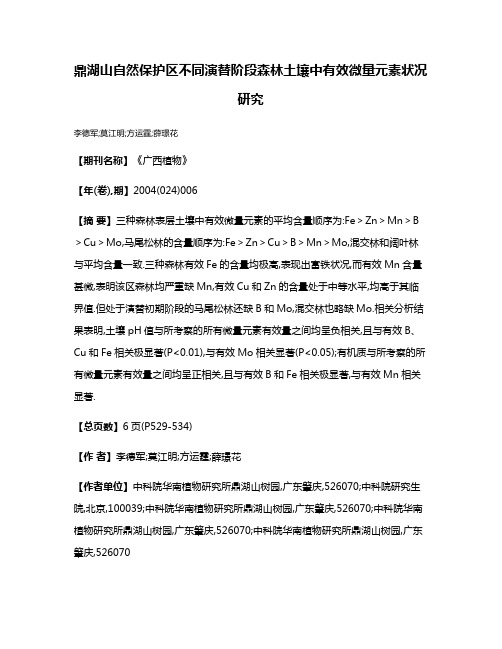 鼎湖山自然保护区不同演替阶段森林土壤中有效微量元素状况研究