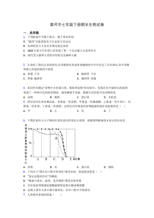 黄冈市七年级下册期末生物试卷