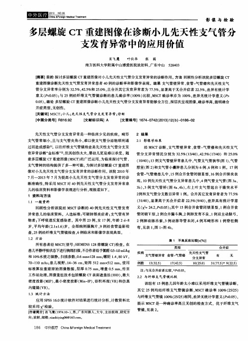 多层螺旋CT 重建图像在诊断小儿先天性支气管分支发育异常中的应用价值