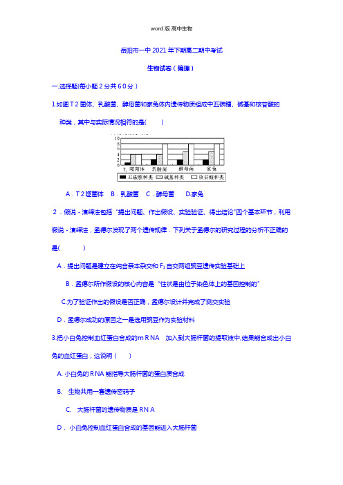 湖南省岳阳市第一中学最新高二上学期期中考试生物理试题