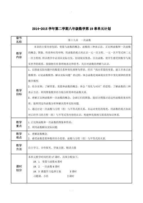 新人教版2014-2015年八年级数学第19章《一次函数》全章教案(共12份)