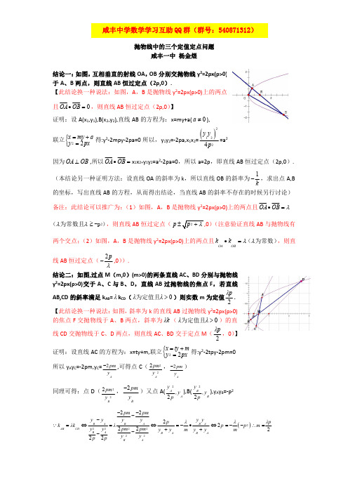 抛物线中的三个定值定点问题