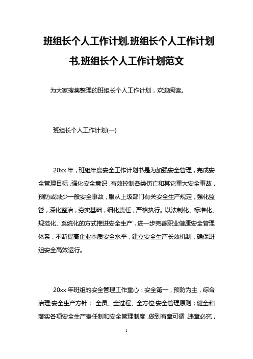 班组长个人工作计划,班组长个人工作计划书,班组长个人工作计划范文