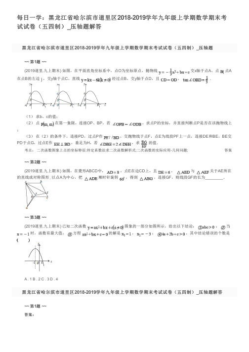 每日一学：黑龙江省哈尔滨市道里区2018-2019学年九年级上学期数学期末考试试卷(五四制)_压轴题解答