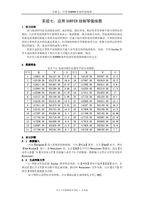 实习七 应用Surfer绘制等值线图