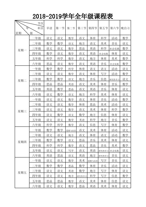 学校总课程表模板