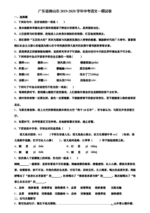 广东省佛山市2019-2020学年中考语文一模试卷含解析