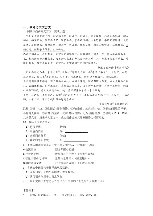 2020-2021中考语文 文言文 培优练习(含答案)