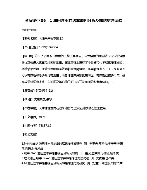 渤海绥中36—1油田注水井堵塞原因分析及解堵增注试验