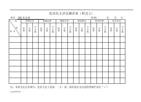 民主评议党员测评表_汇总表_不合格党员处理(全)