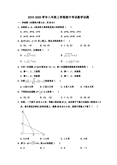 甘肃省兰州市联片办学2019-2020学年八年级上学期期中考试数学试题  含解析