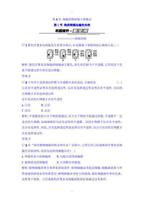 精编人教版高中生物必修一检测:4.1物质跨膜运输的实例 Word人教版含答案