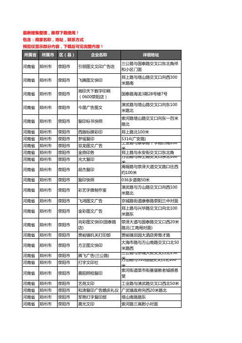 新版河南省郑州市荥阳市打印企业公司商家户名录单联系方式地址大全68家