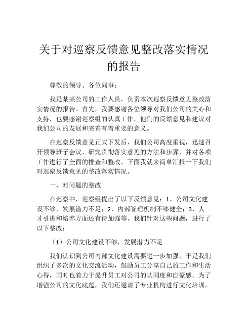 关于对巡察反馈意见整改落实情况的报告