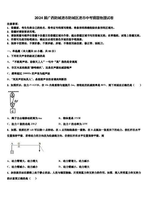 2024届广西防城港市防城区港市中考猜题物理试卷含解析