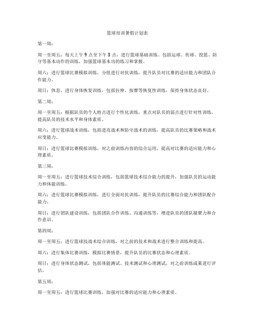 篮球培训暑假计划表