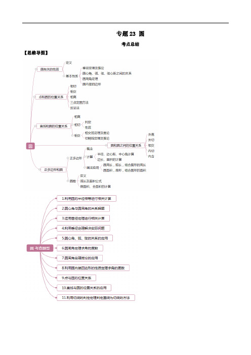 2020届中考数学一轮复习基础考点专题23 圆(含解析)