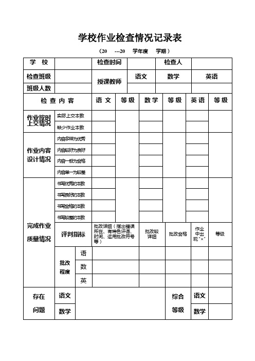 学生作业检查情况记录表