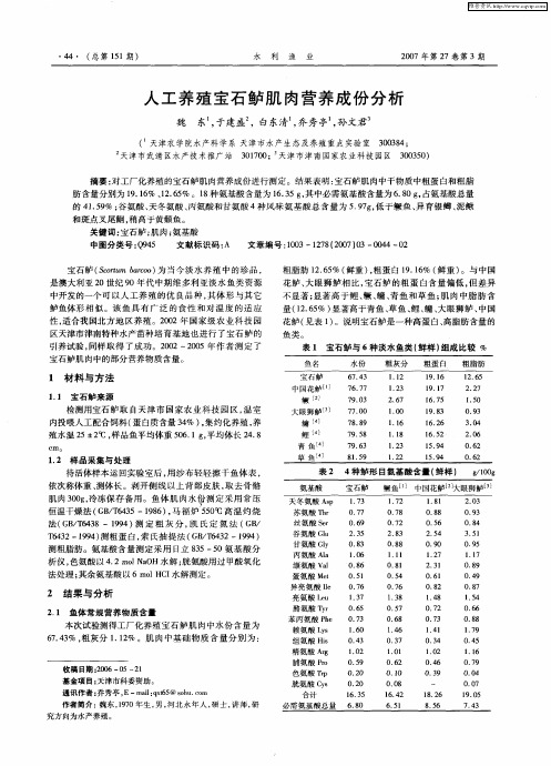 人工养殖宝石鲈肌肉营养成份分析