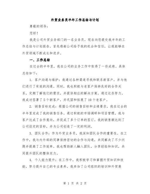 外贸业务员半年工作总结与计划