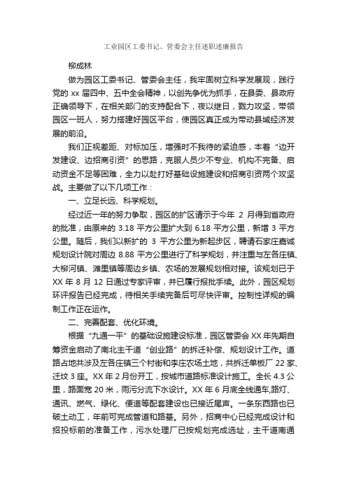 工业园区工委书记、管委会主任述职述廉报告_述廉报告_