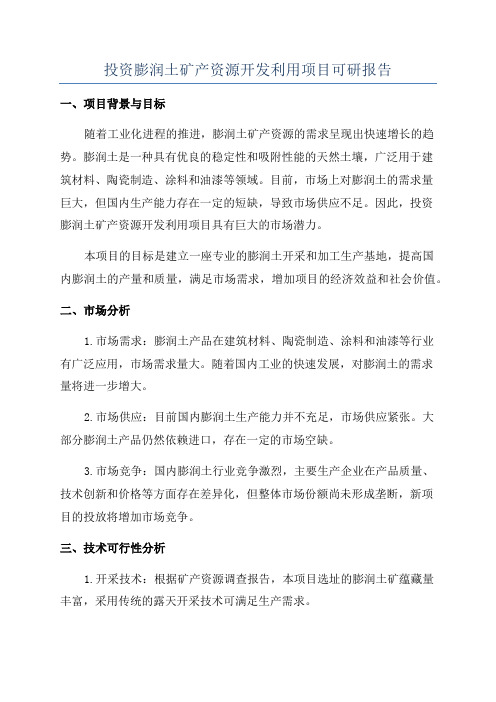 投资膨润土矿产资源开发利用项目可研报告