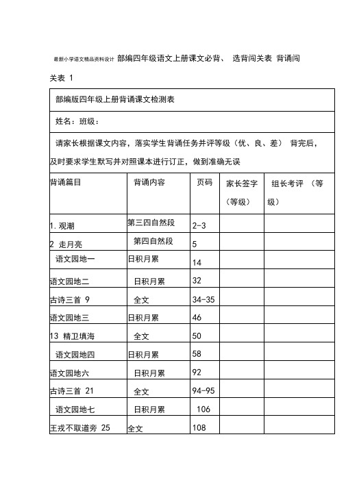 完整word版部编四年级语文上册课文必背