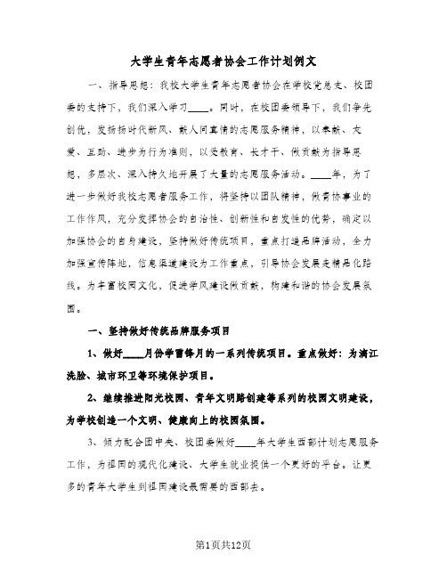 2024年大学生青年志愿者协会工作计划例文(4篇)