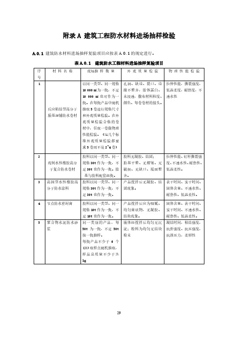 建筑工程防水材料进场抽样检验、防水工程质量验收记录表