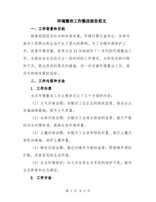 环境整治工作整改报告范文