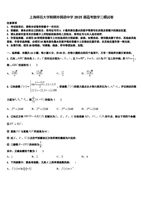 上海师范大学附属外国语中学2025届高考数学三模试卷含解析