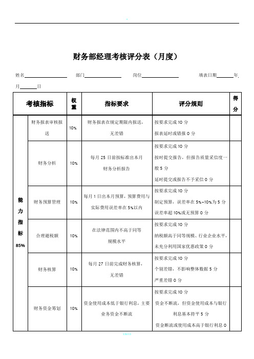 财务部经理绩效考核表