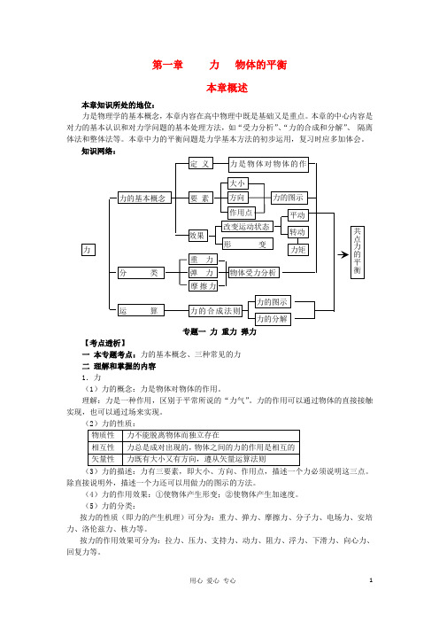 高三物理一轮复习 第一章《力、物体的平衡》专题一 力 重力 弹力学案 人教版