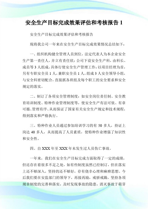 安全生产目标完成效果评估和考核报告1.doc