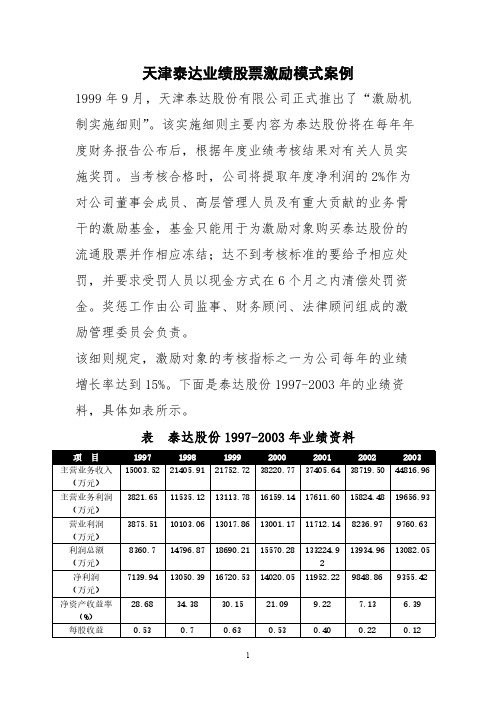 天津泰达【股权激励案例】