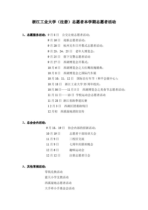 浙江工业大学(注册)志愿者本学期志愿者活动