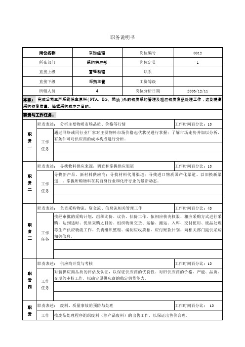 北大纵横管理咨询公司新丰化纤项目组职务说明书采购经理