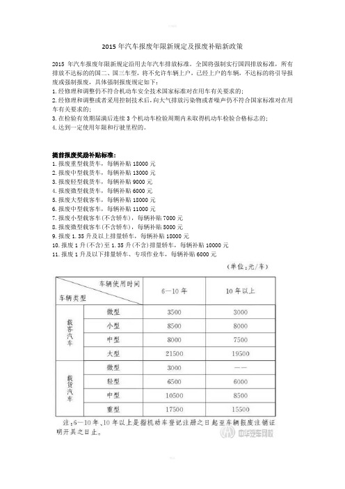 2015年汽车报废年限新规定及报废补贴新政策