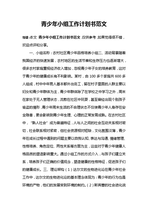 青少年小组工作计划书范文