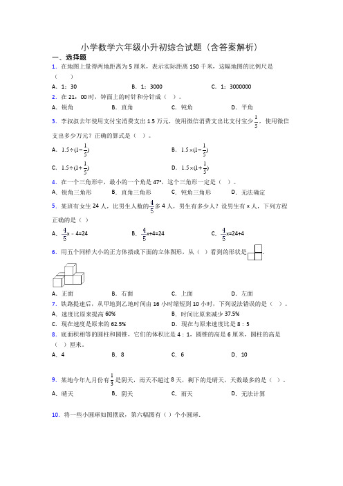 小学数学六年级小升初综合试题(含答案解析)